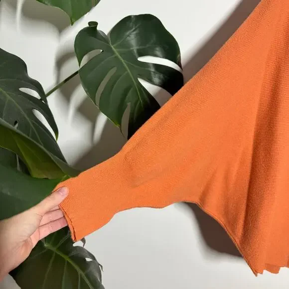 Kerisma Ryu Boho Vneck Top Sweater Women M/L Orange Spring Casual Minimal Cozy - Picture 4 of 8